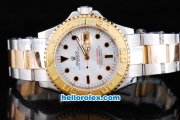 Rolex Yacht-Master Oyster Perpetual Chronometer Automatic Two Tone with White Shell Dial,Gold Bezel and Black Round Bearl Marking-Small Calendar