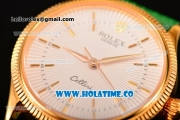 Rolex Cellini Time Asia 2813 Automatic Yellow Gold Case with White Dial Green Leather Strap and Stick Markers