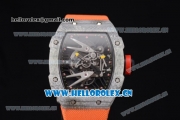 Richard Mille RM027-2 Miyota 9015 Automatic Carbon Fiber Case with Skeleton Dial Dot Markers and Oranger Nylon Strap