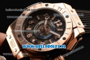 Hublot Big Bang Unico GMT Asia Auto Rose Gold Case with Skeleton Dial and Black Rubber Strap