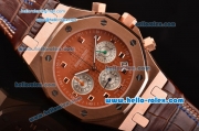 Audemars Piguet Royal Oak Chronograph Miyota OS20 Quartz Rose Gold Case with Brown Leather Strap Brown Dial and Three Steel Subdials