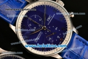 IWC Portuguese Chrono Miyota OS20 Quartz Steel Case with Blue Leather Strap and Blue Dial