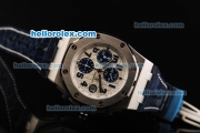 Audemars Piguet Royal Oak Offshore Navy Swiss Valjoux 7750 Automatic Movement Steel Case with Blue Subdials and Blue Leather Strap with White Stitching-Run 12@sec