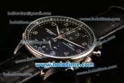 IWC Portuguese Chrono Miyota OS20 Quartz Steel Case with Black Leather Strap and Black Dial