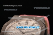 Audemars Piguet Royal Oak Lady Swiss Quartz Steel Case with Pink Leather Strap White Dial and Stick Markers