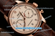 IWC Portuguese Chrono Miyota OS20 Quartz Rose Gold Case with White Dial Numeral Markers and Brown Leather Bracelet