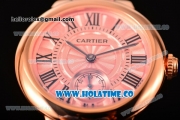 Cartier Ballon Bleu De Small Swiss Quartz Rose Gold Case with Pink Dial Black Roman Numeral Markers and Pink Leather Strap