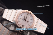 Omega Constellation Co-Axial Swiss ETA 2824 Automatic Steel Case with Rose Gold/Diamond Bezel and White MOP Dial-Rose Gold Stick Markers