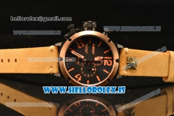 U-Boat Chimera Chronograph OS10 Quartz With Rose Gold Bezel and Black Case Brown Leather Dark Orange Marker