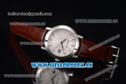 Audemars Piguet Jules Audemars Clone AP Calibre 3120 Automatic Steel Case with White Dial Brown Leather Strap and Stick Markers (EF)