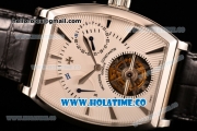 Vacheron Constantin Malte Tourbillon Power Reserve Swiss Tourbillon Manual Winding Steel Case with White Dial Stick Markers and Black Leather Strap