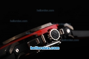 Hublot Big Bang Chronograph Miyota Quartz Movement Full PVD Case with Black Dial-Red Markers and Black Rubber Strap