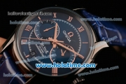 Omega De Ville Co-Axial Chronograph VK Quartz Movement PVD Case and Blue Leather Strap with Blue Dial