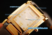 Patek Philippe Ref.4910 Swiss ETA Quartz Movement Gold Case with Diamond Bezel/Markers and Grey Strap -Lady Model