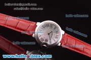 Cartier Ballon bleu de Swiss Quartz Steel Case with White MOP Dial and Red Leather Strap