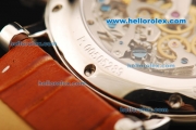 Patek Philippe Chronograph Swiss Valjoux 7750 Manual Winding Movement Steel Case with White Dial and Brown Leather Strap