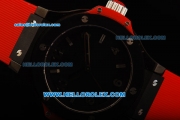 Hublot Big Bang Swiss Quartz Movement PVD Case with Black Dial and Red Rubber Strap