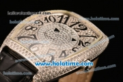 Franck Muller Cintree Curvex Ronda 762 Quartz Steel/Diamond Case with Diamond Dial and Black Leather Strap