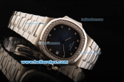 Patek Philippe Nautilus Swiss ETA 2892 Automatic Movement Full Steel with Blue Dial and Diamond Markers/Bezel