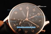 IWC Portuguese Chronograph Swiss Valjoux 7750 Automatic Movement Rose Gold Case with Black Dial and Black Leather Strap