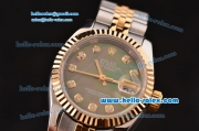 Rolex Datejust Lady 2813 Automatic Two Tone Case with Diamond Markers and Grey Mop Dial ETA Coating