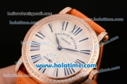 Franck Muller Liberty Miyota Quartz Rose Gold Case with Orange Leather Bracelet Diamond Bezel and Black Roman Numeral Markers
