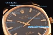 Rolex Cellini Danaos Swiss Quartz Yellow Gold Case with Black Leather Strap Black Dial Stick Markers