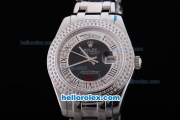 Rolex Day-Date Oyster Perpetual Automatic Full Diamond Bezel with Black and Diamond Dial,Roman Marking-Big Calendar