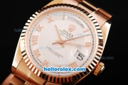 Rolex Day Date Swiss ETA 2836 Automatic Movement Full Rose Gold with White Dial and Rose Gold Roman Markers