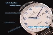 IWC Portuguese 2813 Automatic Steel Case with White Dial Stainless Steel Strap and Blue Numeral Markers