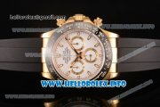 Rolex Daytona Chrono Swiss Valjoux 7750 Automatic Yellow Gold Case with Ceramic Bezel Rubber Strap and White Dial - Stick Markers (BP)