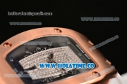 Richard Mille RM007 Miyota 6T51 Automatic Rose Gold Case with Diamonds Dial and White Rubber Strap