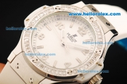 Hublot Big Bang Swiss Quartz Movement Steel Case with Diamond Bezel and White Rubber Strap