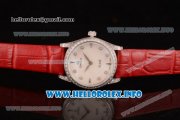 Omega De Ville Prestige Miyota Quartz Steel Case with White MOP Dial Diamonds Bezel and Red Leather Strap Omega De Ville Prestige Miyota Quartz Steel Case with White MOP Dial Diamonds Bezel and Red Leather Strap
