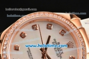 Rolex Datejust Swiss ETA 2836 Automatic Movement Rose Gold Case with MOP Dial-Diamond Markers and Diamond Bezel add Box