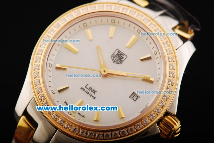 Tag Heuer Link 200 Meters Swiss Quartz Movement White Dial with Gold Stick Markers and Two Tone Strap - Click Image to Close