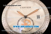 Cartier Rotonde De Miyota Quartz Two Tone Case with Silver Dial and Diamonds Bezel