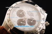 Rolex Daytona Chronograph Swiss Valjoux 7750 Automatic Movement Steel Case with White Dial and Brown Leather Strap