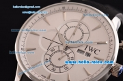 IWC Portuguese Chrono Japanese Miyota OS10 Quartz Stainless Steel Case Stick Markers with Black Rubber Strap and White Dial