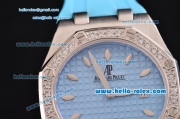 Audemars Piguet Royal Oak Lady Miyota OS2035 Quartz Steel Case with Diamond Bezel Blue Dial and Blue Rubber Strap