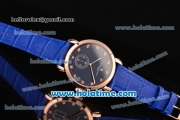 Vacheron Constantin Malte Miyota Quartz Rose Gold Case with Blue Leather Bracelet Diamond Markers and Blue Dial