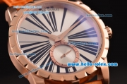 Roger Dubuis Excalibur 36 Miyota OS2064 Quartz Rose Gold Case Rose Gold Bezel with Orange Leather Strap White Dial