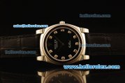 Rolex Cellini Swiss Quartz Steel Case with Black Dial and Black Leather Strap-Diamond Markers