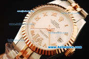 Rolex Datejust Automatic Movement ETA Coating Case with Rose Gold Bezel and Roman Numerals-Two Tone Strap