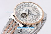 Breitling Navitimer Tourbillon Automatic Movement Rose Gold Bezel with White Dial and Stick Marker-Two Tone Strap