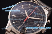 IWC Portuguese Yacht Club Chronograph Miyota Quartz Steel Case with Black Carbon Fiber Dial and Steel Strap