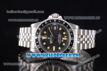 Rolex GMT-Master Vintage Asia 2813 Automatic Stainless Steel Case/Bracelet with Black Dial Black Bezel and Dot Markers