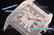 Cartier Santos Swiss ETA 2824 Automatic Steel Case with White Dial and Black Leather Strap