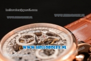 Patek Philippe Complications Chronograph 7750 Auto Rose Gold Case with Skeleton Dial and Brown Leather Strap