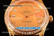 Rolex Day-Date Asia Automatic Yellow Gold Case with Diamonds Markers Gold Dial and Diamonds Bezel (BP)